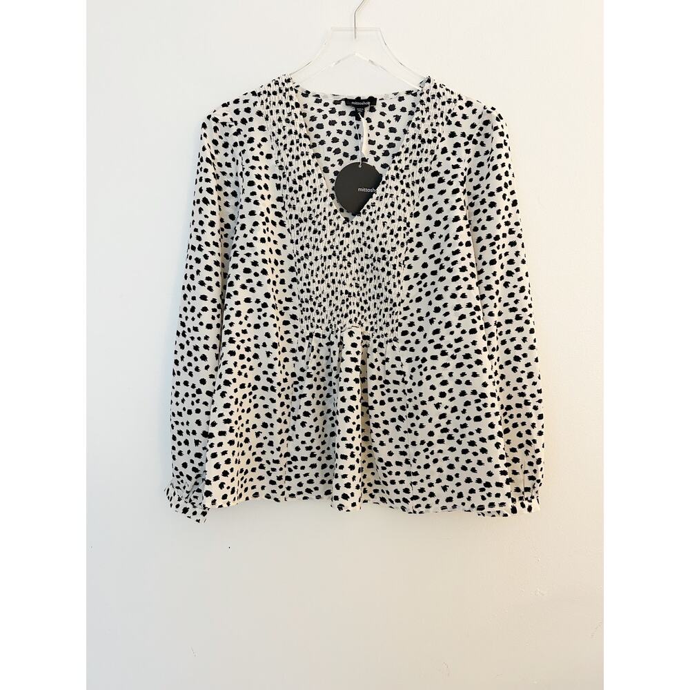New Smocked Bib Animal Print Dot Blouse Size Small